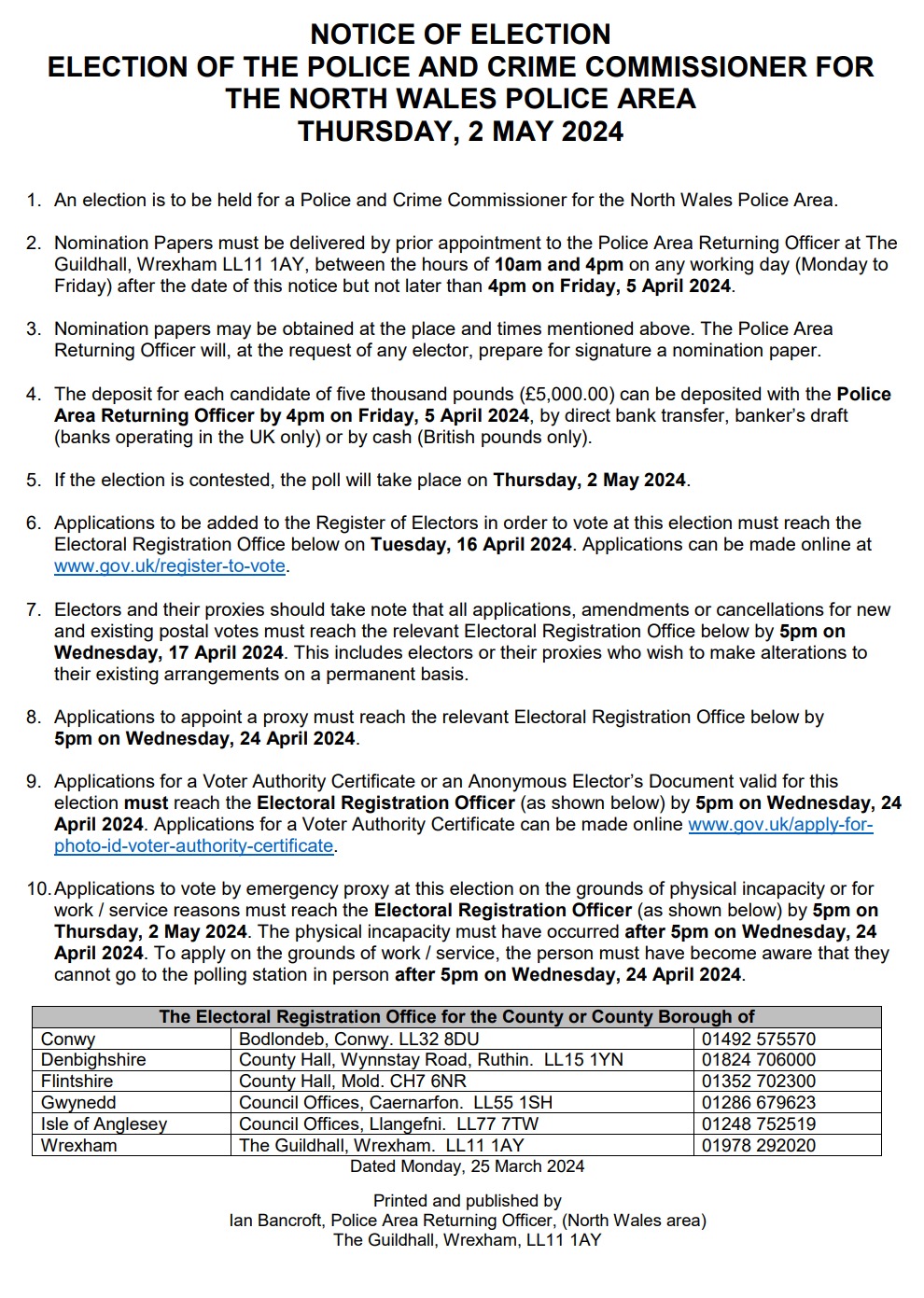 Election of Police Commissioner